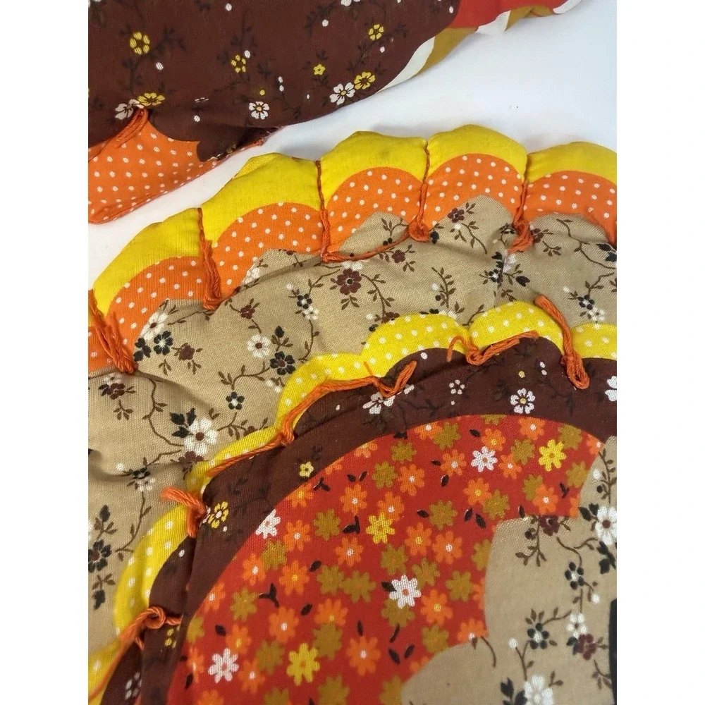 Quilted Turkey Handmade Thanksgiving Decor Placemats Set of 4 Vintage Holiday #2